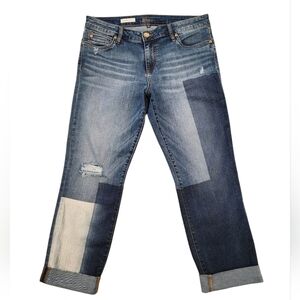 Kut from the Kloth Blue Patchwork Style Boyfriend Cropped Jeans